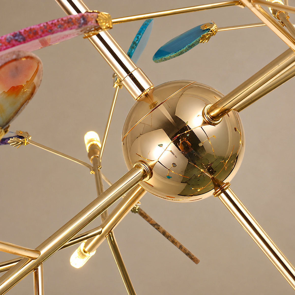 Rose Gold Chandelier with Natural Stone Slices