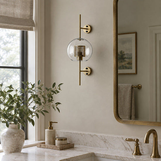 Chiswick Glass Wall Lamp, 5.1~9.8-Inch x H 21.6~30.7-Inch, Copper plating for Living Room & Dining Room