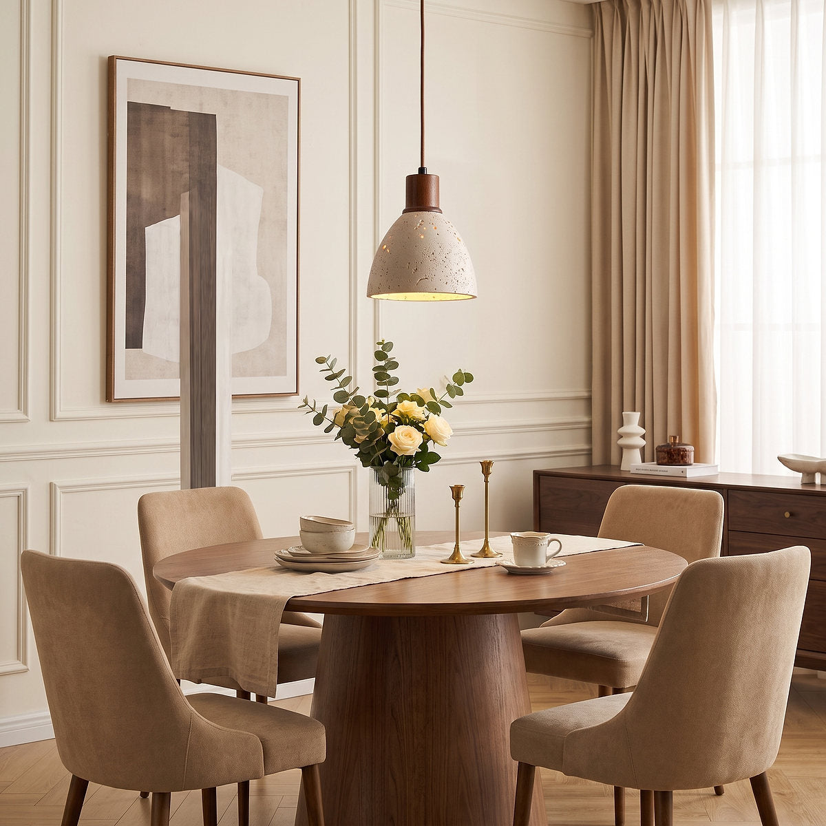 Nerio Pendant Light, 5.9-Inch x H 6.7-Inch, Dark walnut & Yellow Travertine for Dining Room & Living Room