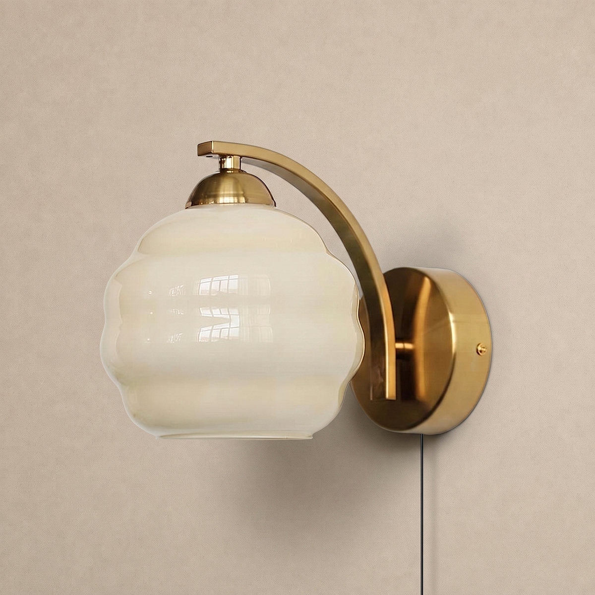 Art Deco Plug-in Wall Lamp, 5.9-Inch x H 6.3-Inch, Gold+Beige, US Plug for Bedroom & Living Room
