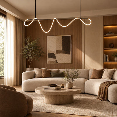 Sculptural Curved Linear and Round LED Chandelier