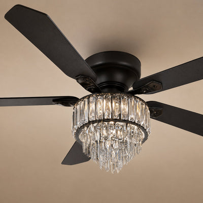 Tricolordeer Tiered Crystal Chandelier Black Ceiling Fan