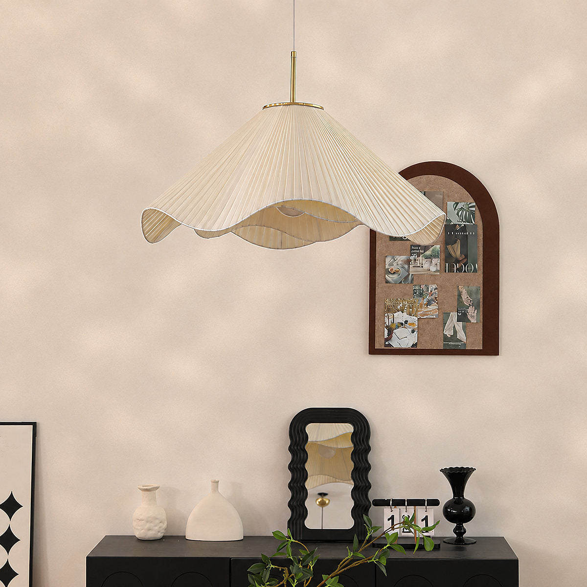 Elara Pendant Light, 15.7-Inch x H 59-Inch, Beige & Gold for Dining Room & Living Room