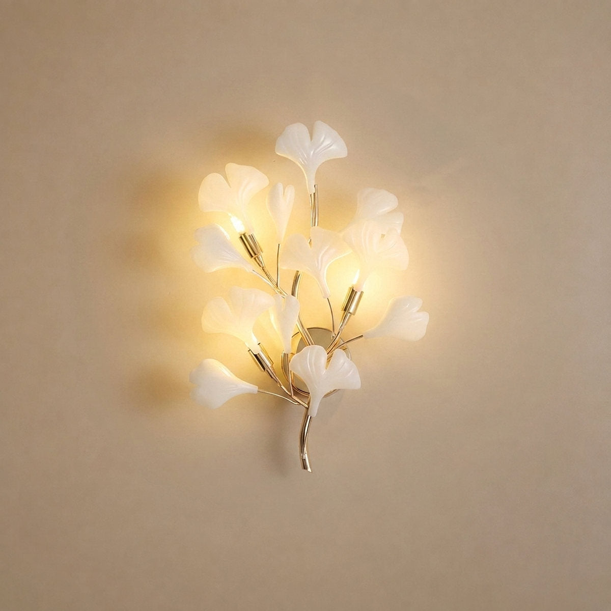 Gingko Wall Lamp, 13.8~15.7-Inch x H 19.7~23.6-Inch, Gold & White for Living Room