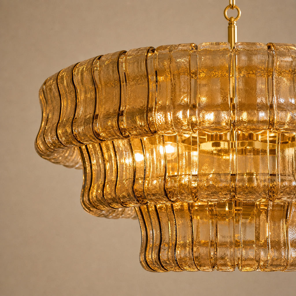 Tricolordeer Four-Light Round Amber Glass Chandelier