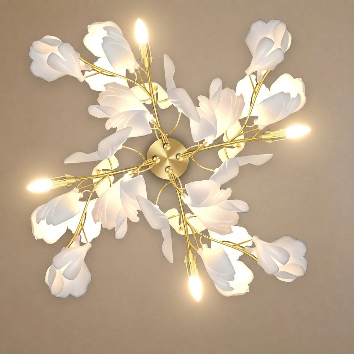 Gingko Flowers Wall Lamp, 11.8-Inch x H 23.6-Inch, Gold & White for Living Room & Dining Room