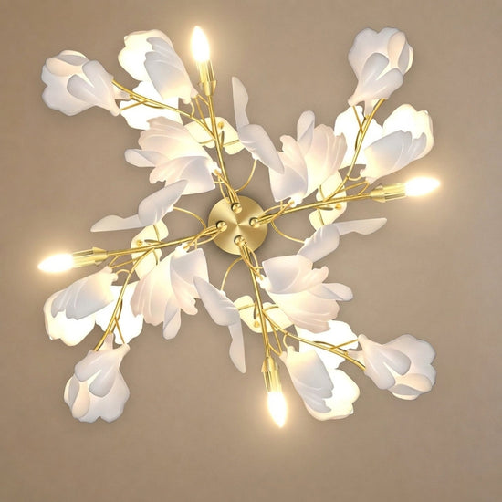 Gingko Flowers Wall Lamp, 11.8-Inch x H 23.6-Inch, Gold & White for Living Room & Dining Room