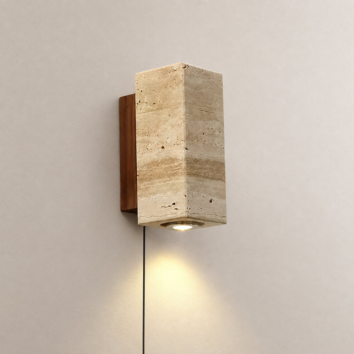 Blend Plug-in Wall Lamp, 2.6-Inch x H 9.1-Inch, Walnut, Warm Light & US Plug for Bedroom & Living Room