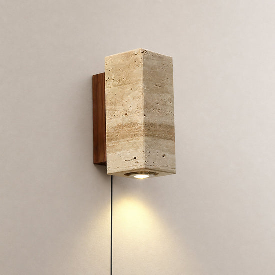 Blend Plug-in Wall Lamp, 2.6-Inch x H 9.1-Inch, Walnut, Warm Light & US Plug for Bedroom & Living Room