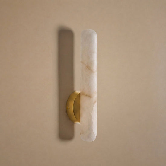 Alabaster Rod Wall Lamp, 1.9-Inch x H 15.7~23.6-Inch, Brass & White, Warm Light for Living Room & Dining Room
