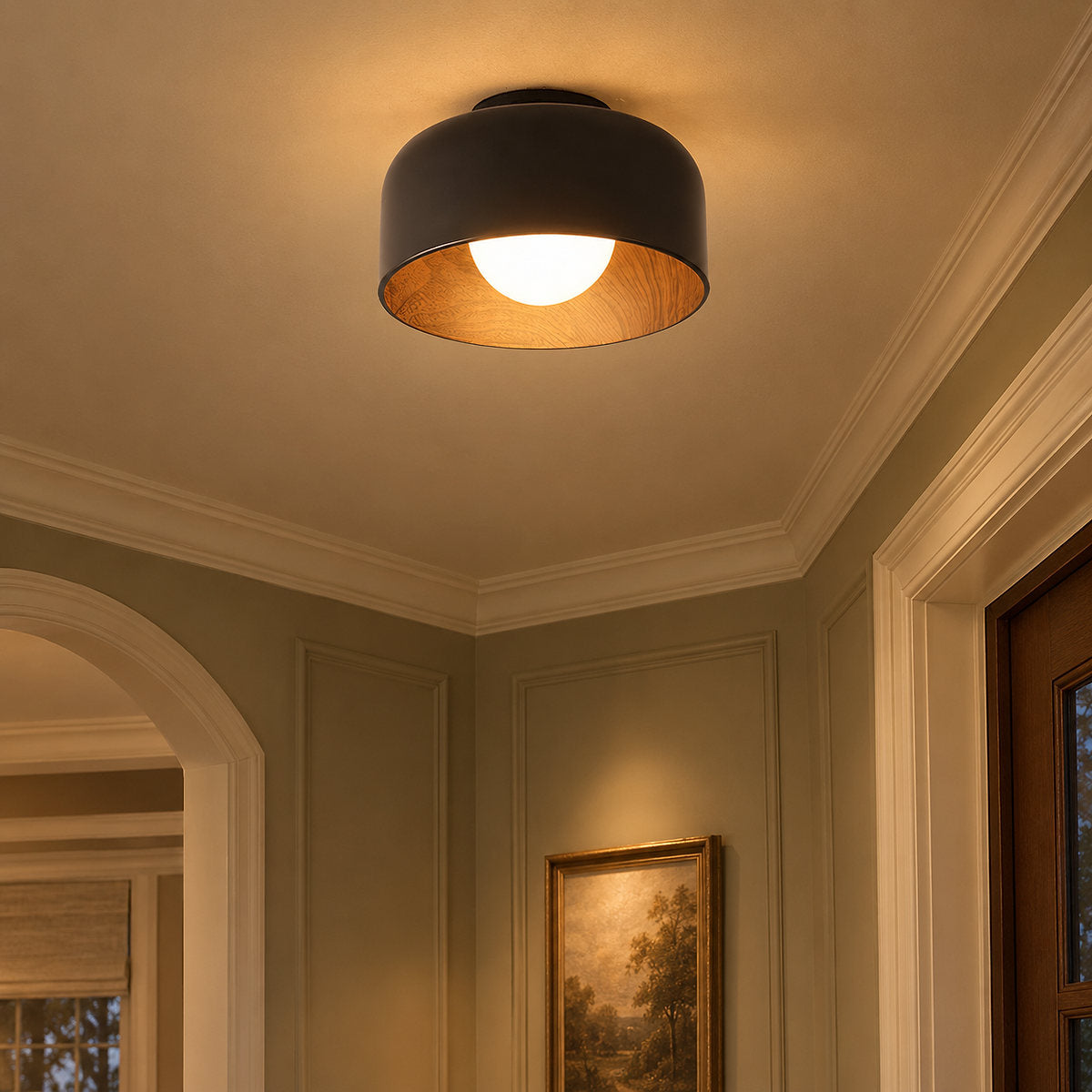 Lumosphere Ceiling Light, 8.7-Inch x H 5.1-Inch, Black & Walnut Grain Hydrographics for Living Room