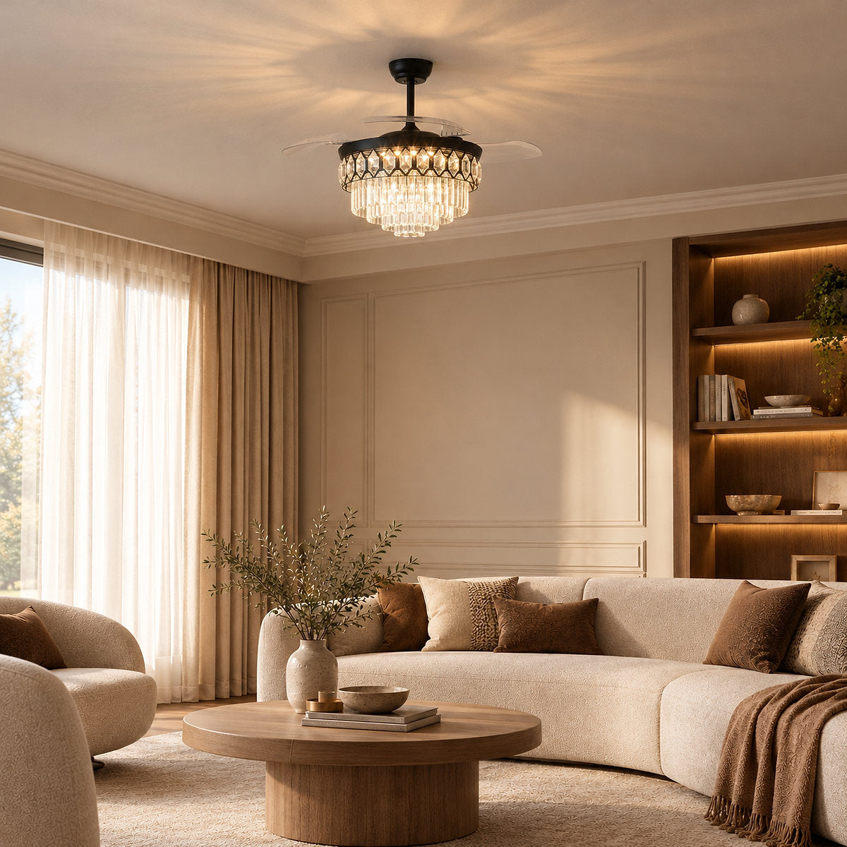 Crystal Chandelier Retractable Blade Ceiling Fan