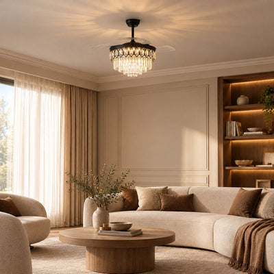 Crystal Chandelier Retractable Blade Ceiling Fan