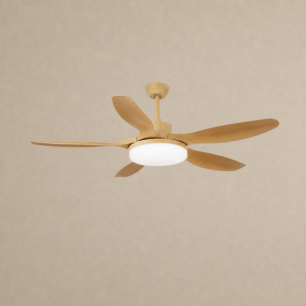 Keltis 48"/52" Ceiling Fan Light, 48~52-Inch x H 11.8-Inch, Model F Natural Wood Grain (ABS blades), Three-Color Light for Living Room