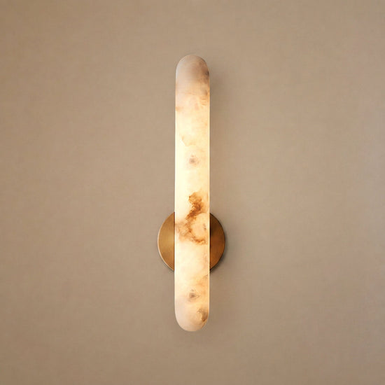 Alabaster Rod Wall Lamp, 1.9-Inch x H 15.7~23.6-Inch, Brass & White, Warm Light for Living Room & Dining Room