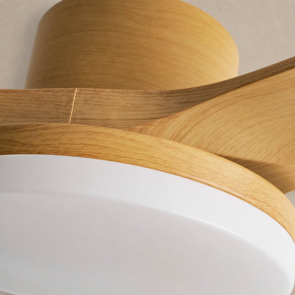 Keltis 48"/52" Ceiling Fan Light, 48~52-Inch x H 11.8-Inch, Model F Natural Wood Grain (ABS blades), Three-Color Light for Living Room