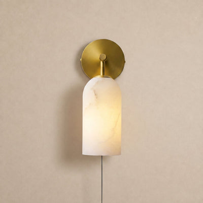 Pillar Alabaster Plug-in Wall Lamp, 3.1-Inch x H 7.1-Inch, Antique Brass & White, US Plug for Bedroom & Living Room