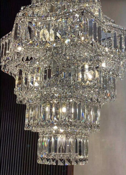 Extra Large Plaza Hall Multi-Tier Crystal Chandelier Foyer Living Room Staircase Ceiling Lighting Fixture In Chrome/ Silver Finish