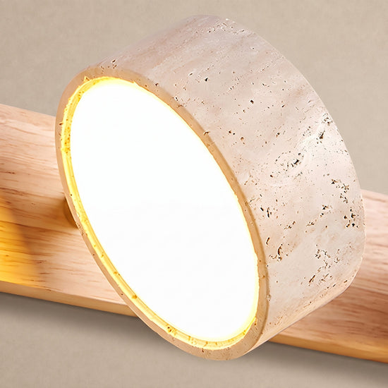 Travertine Duo Rechargeable Wall Lamp, 12.6-Inch ~27.6-Inch, Wood & Yellow Travertine, Three-Color Light & USB Charging for Bedroom & Living Room