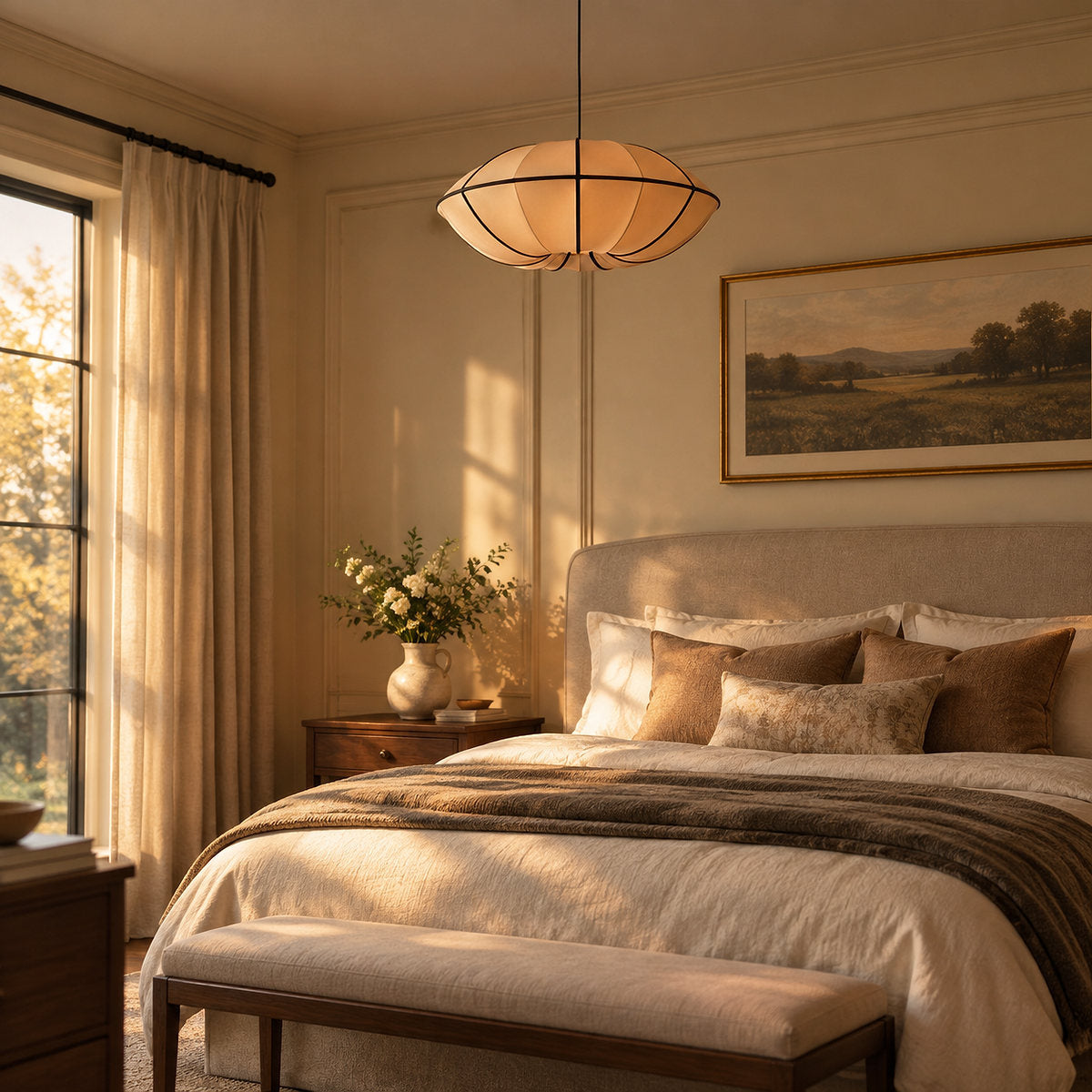 Japandi Fabric Lantern Pendant Light Bed Room & Living Room