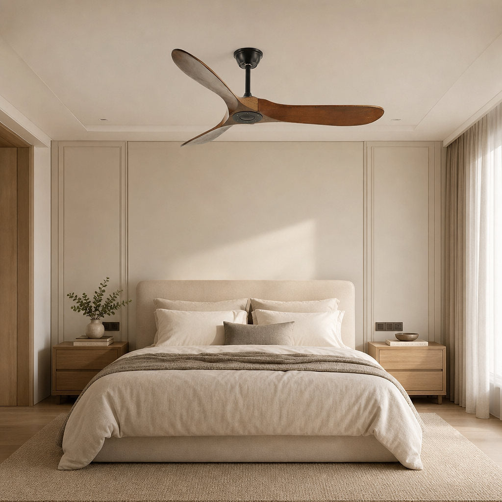 Aero Breeze Ceiling Fan Light, 42~52-Inch x H 13.8-Inch, Walnut Wood & Black for Living Room