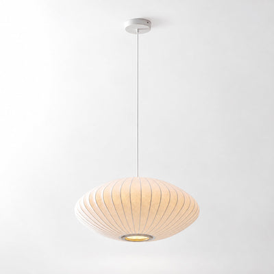 Organic Mulberry Silk Pendant Light with Steel Wireframe