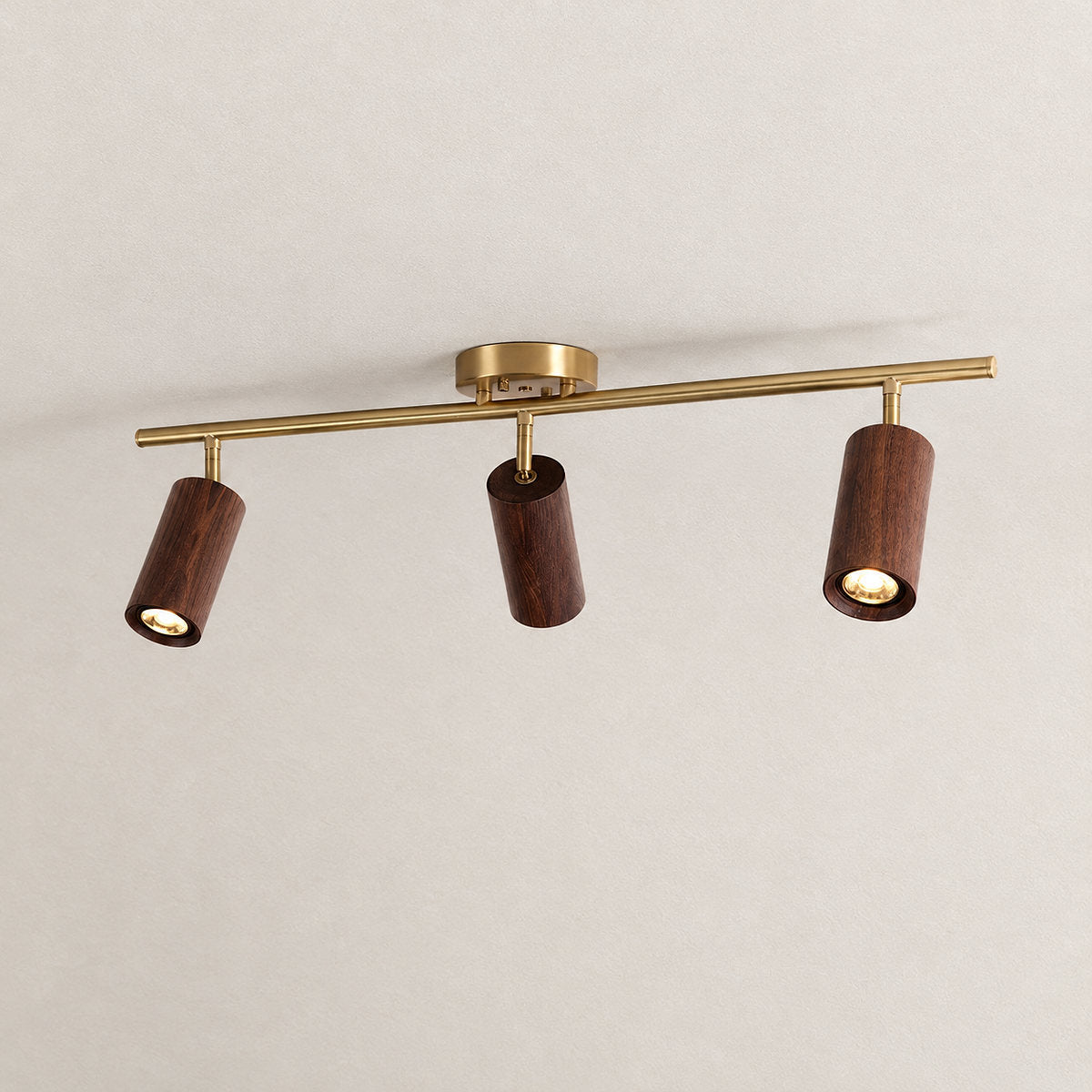 Tricolordeer Gold Brass Ceiling Light: Walnut Wood, 1–4 Heads
