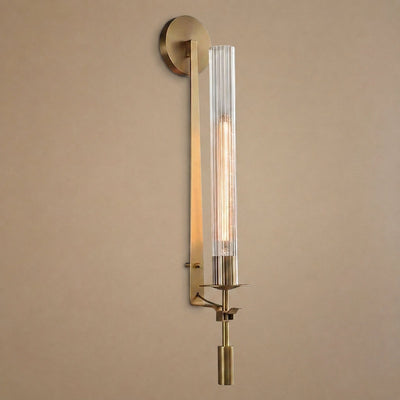 French Classicism Wall Lamp, 4.7~9-Inch x H 28-Inch, Brass & Clear glass for Living Room & Dining Room