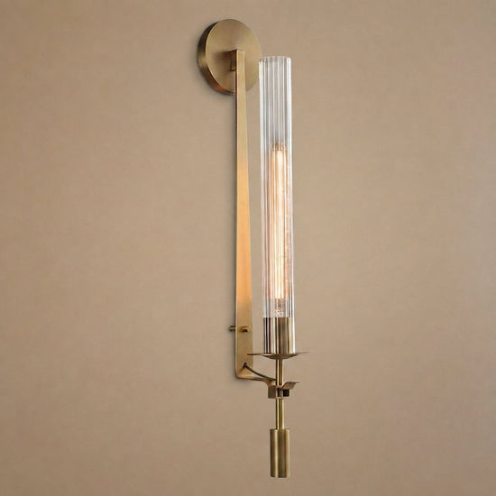 French Classicism Wall Lamp, 4.7~9-Inch x H 28-Inch, Brass & Clear glass for Living Room & Dining Room
