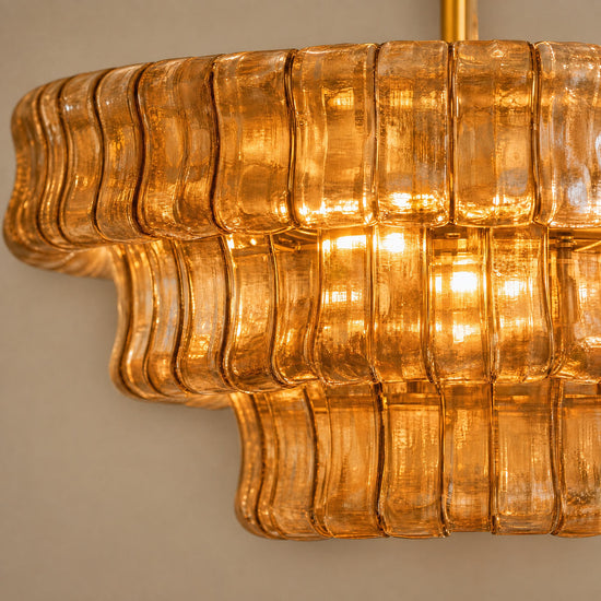 Tricolordeer Four-Light Round Amber Glass Chandelier