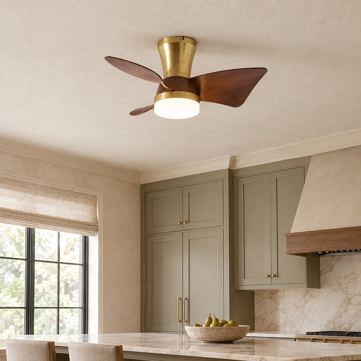 Breeze Lux Ceiling Fan Light, 21.7-Inch x H 10.2-Inch, Gold & Walnut Wood Grain, Three-Color Light for Living Room
