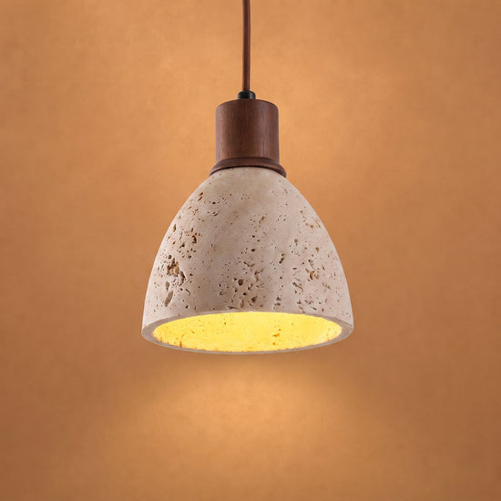 Nerio Pendant Light, 5.9-Inch x H 6.7-Inch, Dark walnut & Yellow Travertine for Dining Room & Living Room