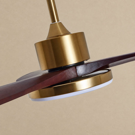Aurevo Ceiling Fan Light, 36~52-Inch x H 15.7-Inch, Walnut Wood & Gold, Three-Color Light for Living Room