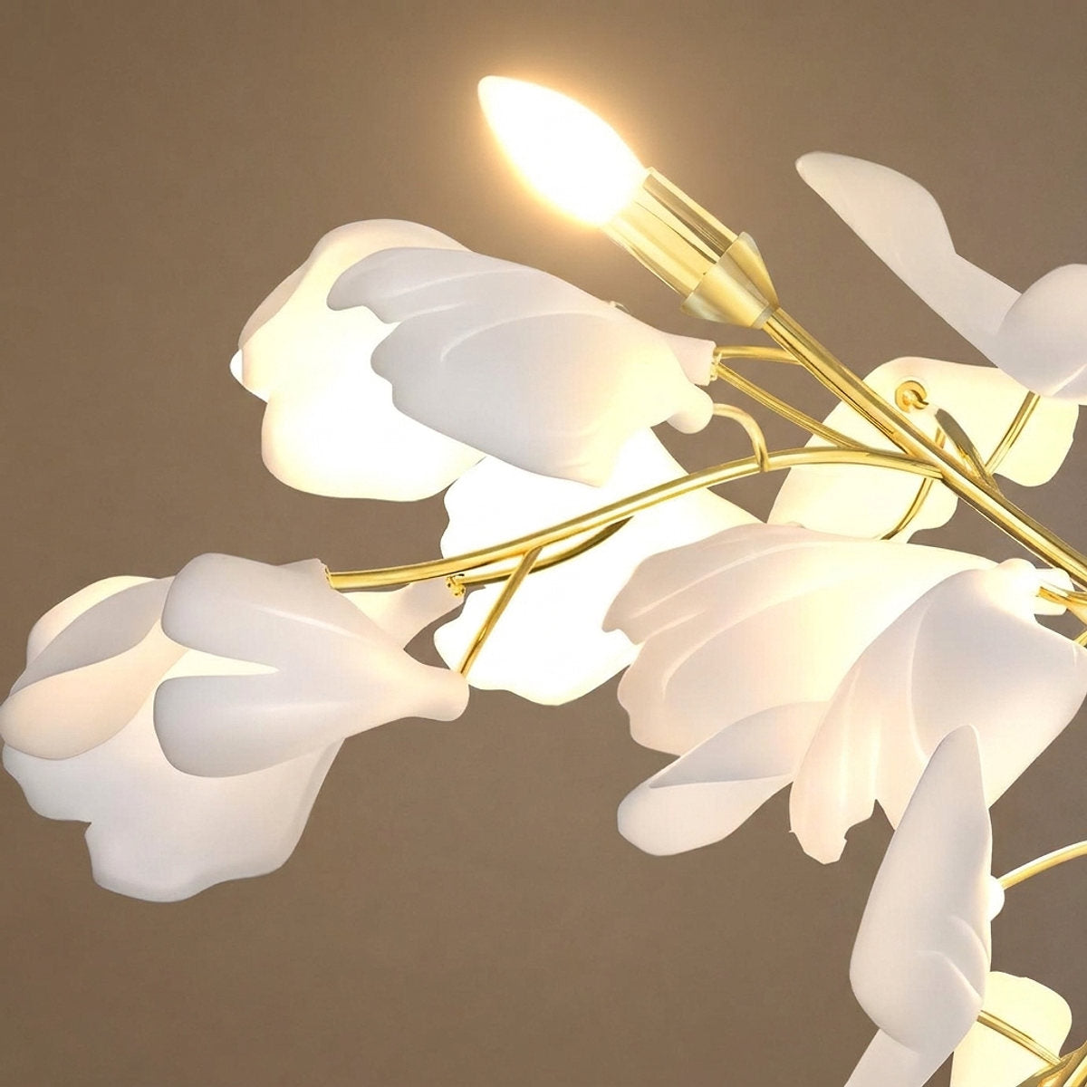 Gingko Flowers Wall Lamp, 11.8-Inch x H 23.6-Inch, Gold & White for Living Room & Dining Room