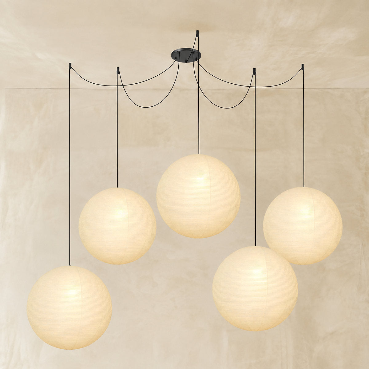 Round Sculptural Bamboo Pendant Light Warm Light for Dining Room & Bedroom