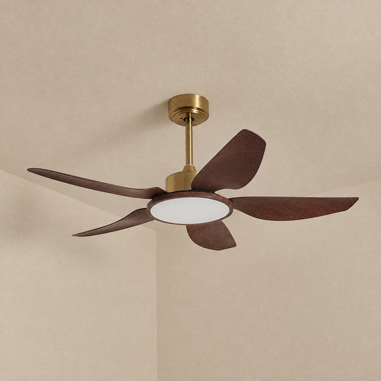 Sirocco Breeze Ceiling Fan Light, 42~48-Inch x H 13.8-Inch, Walnut Grain & Gold & White, Three-Color Light for Living Room