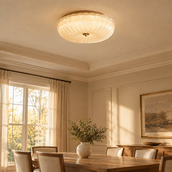 Ripple Glass Ceiling Light, 7.9-Inch x H 4.7-Inch, Gold & Frosted White, Warm Light for Living Room & Bedroom