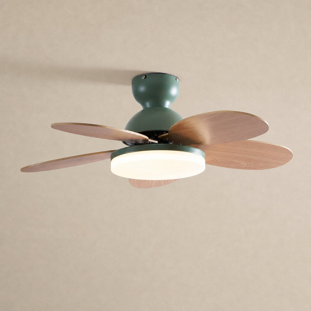 Petalo Ceiling Fan Light, 35.4-Inch x H 11.0-Inch, Green & Wood Grain, Warm Light for Living Room