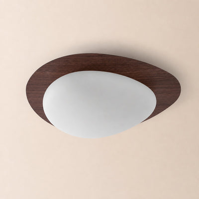 Pebble Metal Ceiling Light, 11.8~22.8-Inch x H 3.1-Inch, Artistic Walnut Grain Effect, Triac Warm Dimming for Living Room