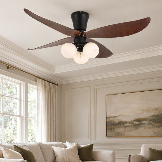 Arbora Bloom Ceiling Fan Light, 36-Inch x H 11.8-Inch, Walnut Wood & White for Living Room