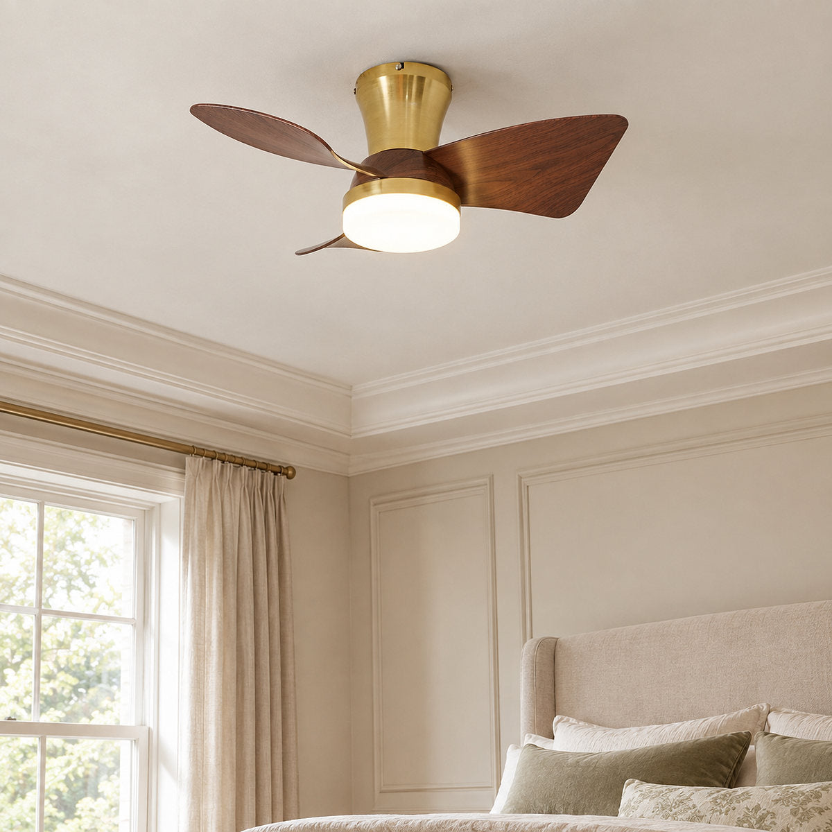 Breeze Lux Ceiling Fan Light, 21.7-Inch x H 10.2-Inch, Gold & Walnut Wood Grain, Three-Color Light for Living Room