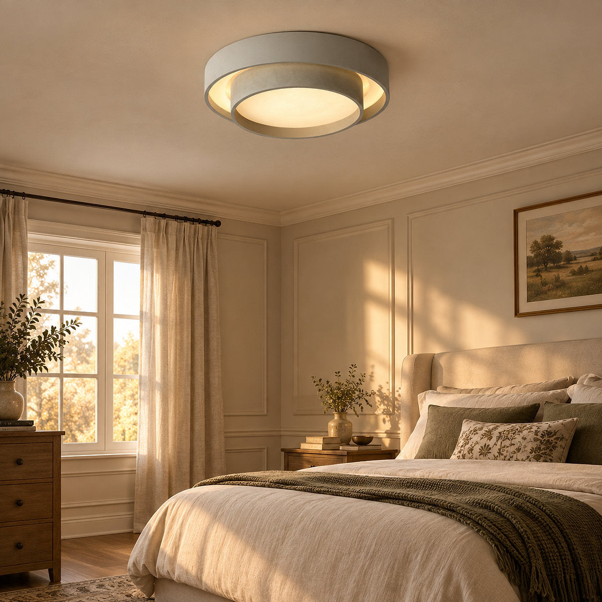 Melody Ceiling Light, 15.7-Inch x H 5.5-Inch, White, Warm Light for Living Room & Bedroom