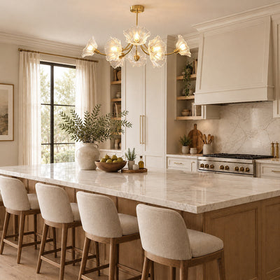 Sculptural Petal Glass Brass Chandelier