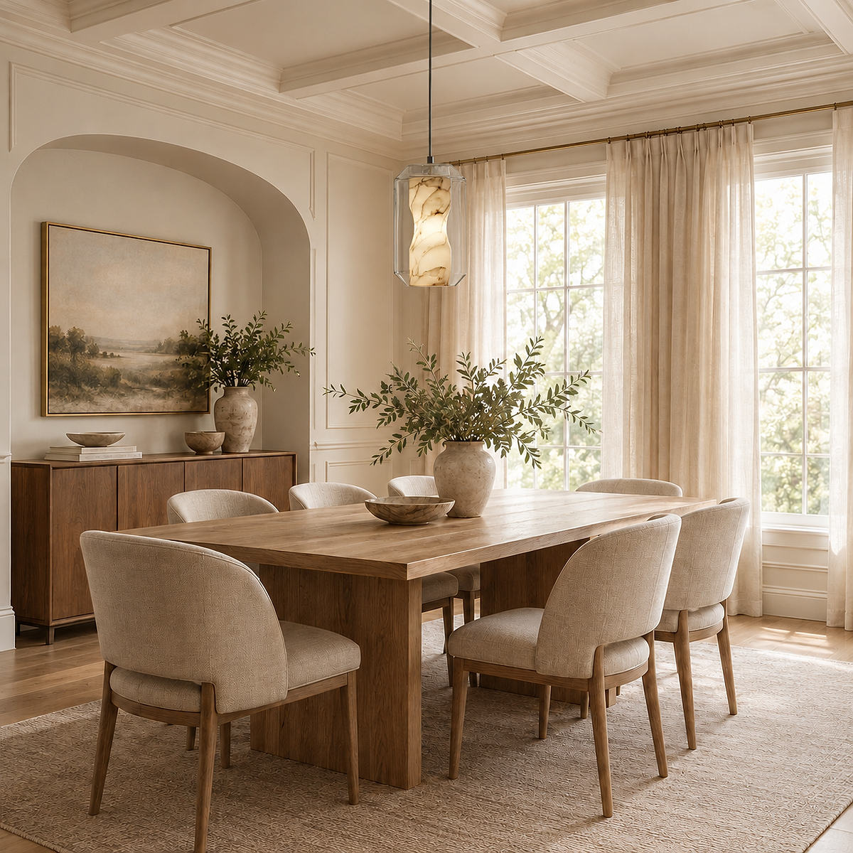 Cylinder Pendant Light in Alabaster and Glass