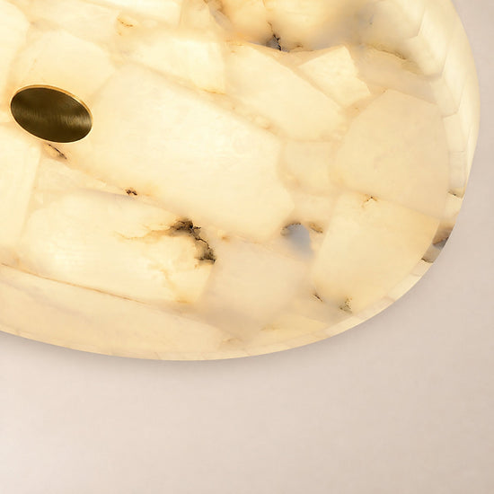 Round Alabaster Ceiling Light, 15.7-Inch x H 2-Inch, White & Gold, Warm Light for Living Room