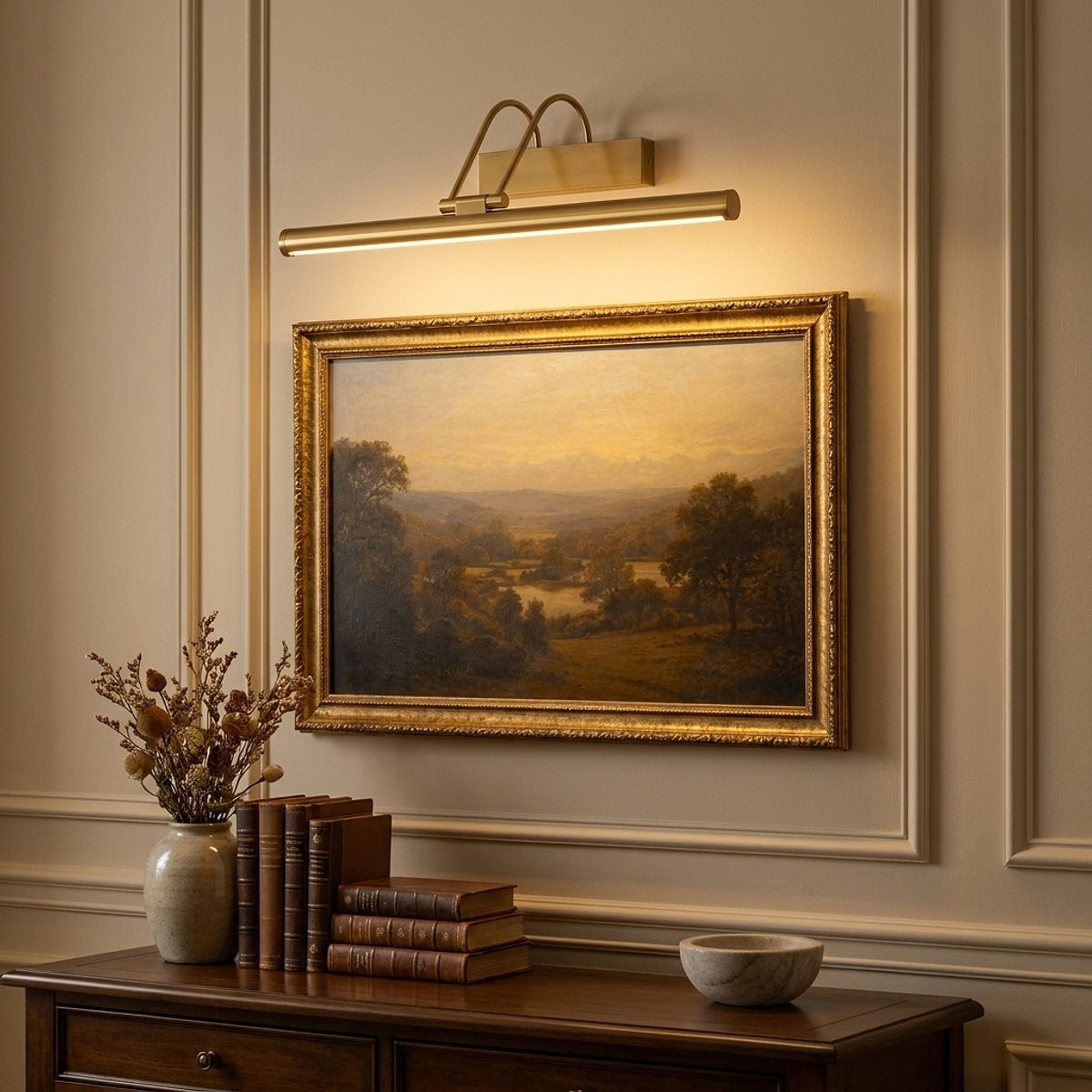 Aureon Linear Rechargeable Wall Lamp, L 15.7-Inch x H 5.1-Inch, Gold~Black, Three-Color Light & USB Charging for Bedroom & Living Room