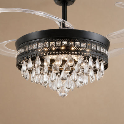 Tricolordeer Retractable Blade Crystal Chandelier Ceiling Fan