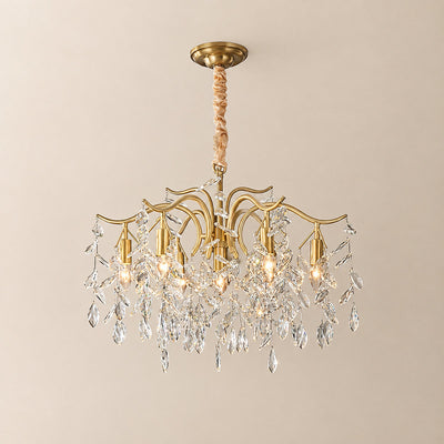 Hanging Crystal and Brass Chandelier