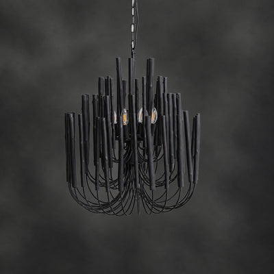 Tiered Wood and Curved Iron Chandelier