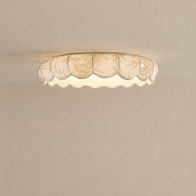 Scalloped White Fabric Flush Mount Ceiling Lamp